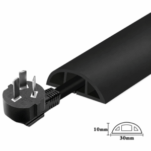 Close-up of rubber cable cover channel and inner cable diameter