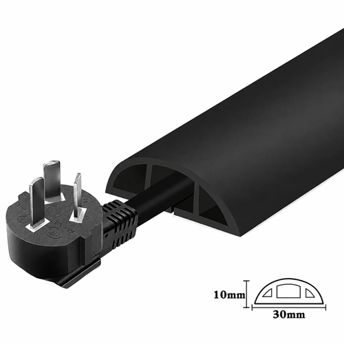 Close-up of rubber cable cover channel and inner cable diameter
