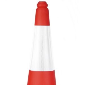 Traffic cone white reflective collar close-up