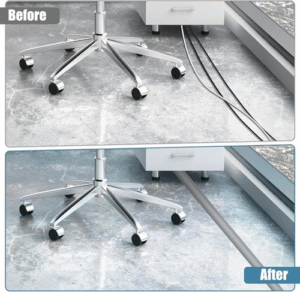 White cable protector in office or retail walkway