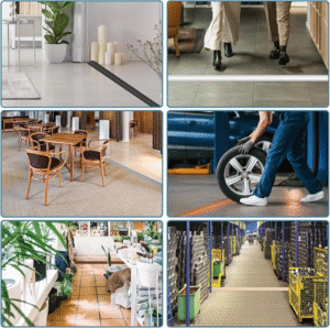 White cable protector used at exhibition or event floor