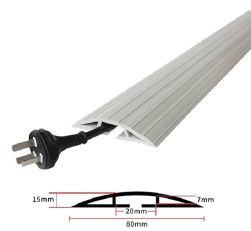 Close-up of white cable protector channel and inner cable diameter