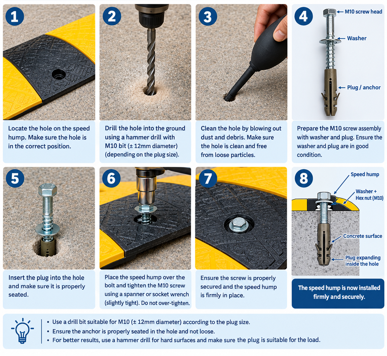 Coach screw and nylon plug for rubber bollard installation