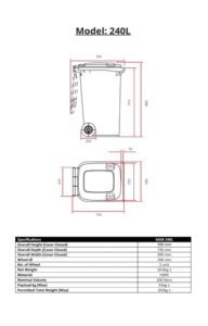 240L recycle bin size dimensions 590 x 730 x 1007mm